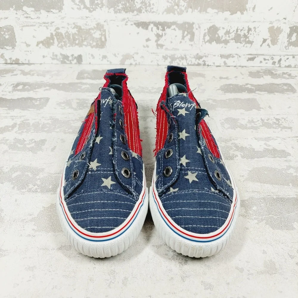 NEW Blowfish Malibu Bettie Stars Stripes Distressed Slip On Low Top Sneakers F85